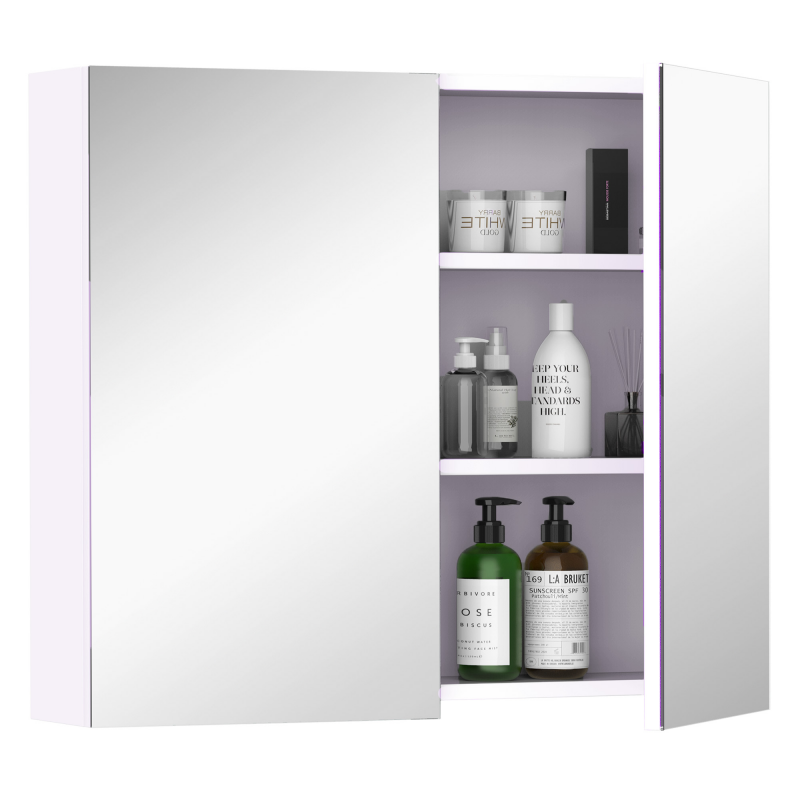 HOMCOM Badezimmerschrank mit Spiegel, 70 x 60 cm, Badezimmerschrank, Spiegelschrank mit verstellbarem Regal, weiß Aosom – Bild 1 von 2