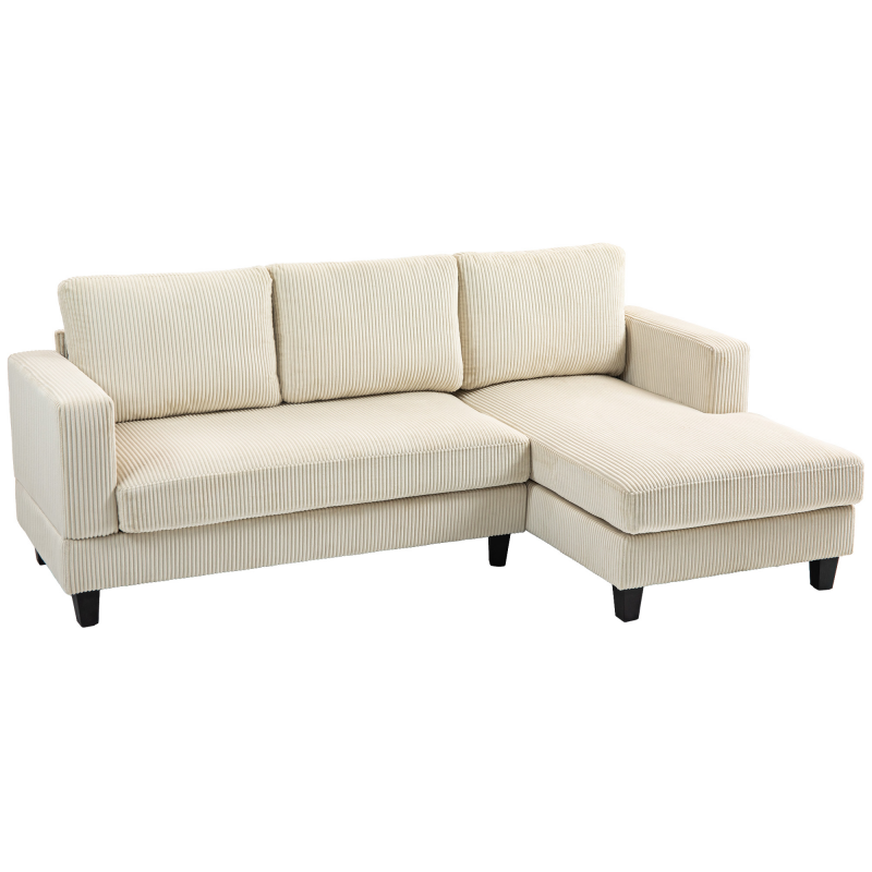 HOMCOM Ecksofa aus Rippvelours mit 3-Sitzer Sofa und Ottomane, dick gepolstertes Federkissen, Breite 214 cm, modernes Design, Belastbarkeit bis 400 Kg, für Wohnzimmer, Wohnung, Beige Aosom – Bild 1 von 2