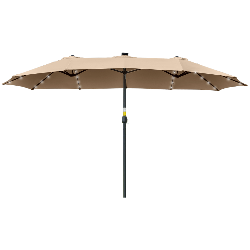 Outsunny Sonnenschirm 4,5m mit 48 Solar-LED-Lichtern, Doppel-Gartenschirm mit Kurbel, Khaki Aosom – Bild 1 von 2