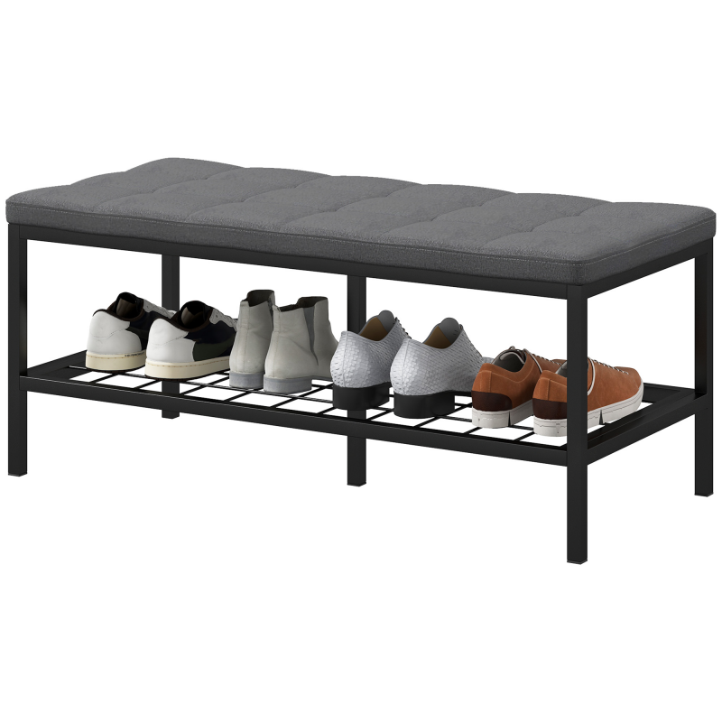 HOMCOM Schuhbank Schuhschrank mit gepolstertem Kissen und Regal, Eingangsbank für Flur, Schlafzimmer, 90 x 41 x 40 cm, grau Aosom – Bild 1 von 2
