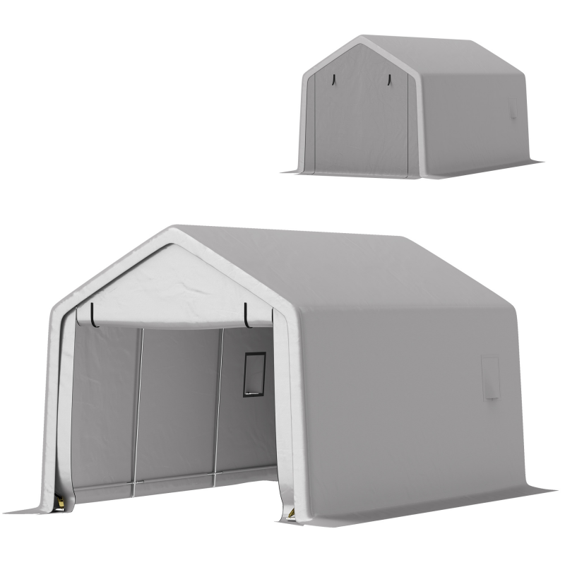 Outsunny Carport Zeltgarage 3 x 5,2 m, Outdoor-Autounterstand, Lagerzelt mit abnehmbarer aufrollbarer Tür, Carport für Auto, LKW, Boot, Grau Aosom – Bild 1 von 2