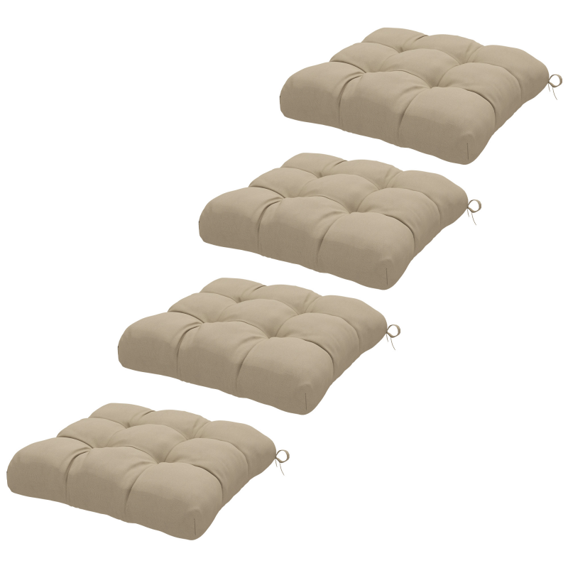 Outsunny Set von 4 Gartenstuhlkissen, Gepolsterte Outdoor-Kissen, 10 cm dick mit Befestigungen, Maße 48L x 48B cm Khaki Aosom – Bild 1 von 2