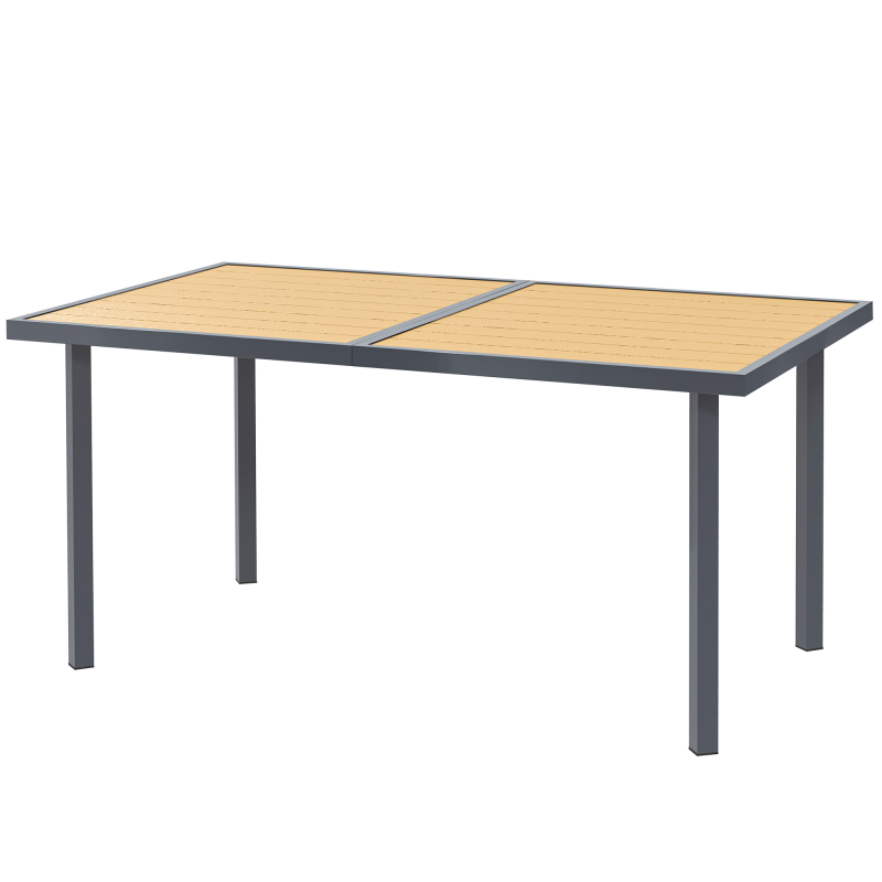 Outsunny Gartentisch für 6 Personen, Gartentisch mit rechteckiger Tischplatte aus rostfreiem Stahl in Holzoptik für Terrasse, 150 x 90 x 72 cm, Naturholz Aosom – Bild 1 von 2