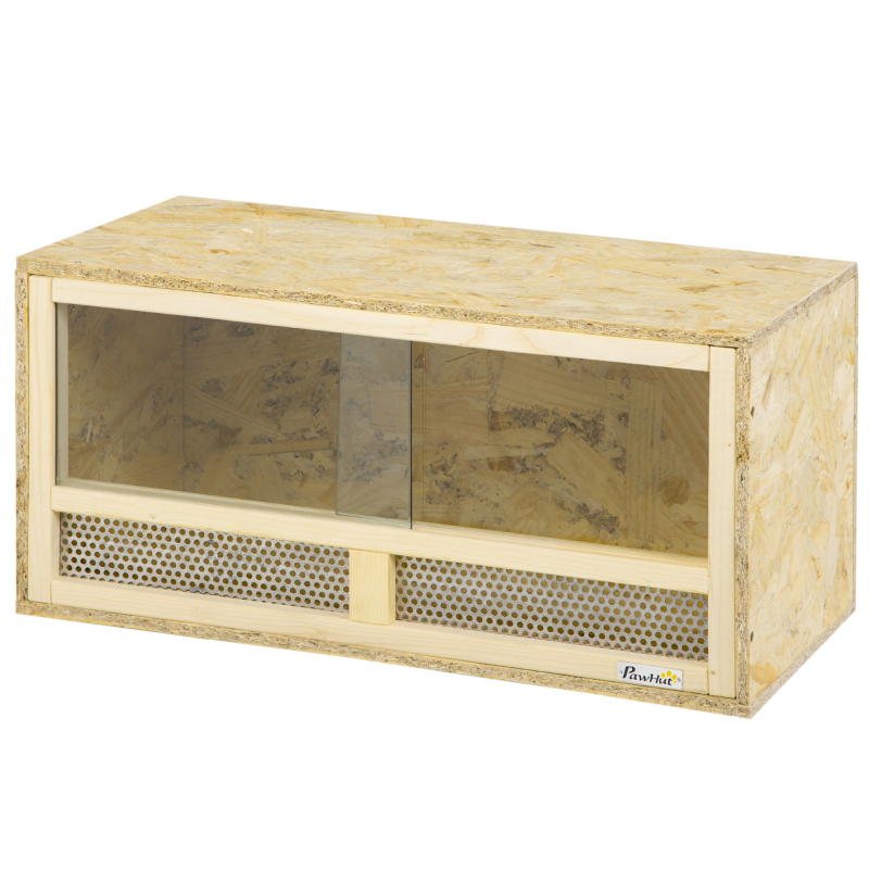 PawHut Terrarium für Reptilien aus Holz mit Schiebetüren aus gehärtetem Glas und Netzpaneelen, vielseitiges Reptilienterrarium, 60x29,5x29,5 cm, für Eidechsen, Chamäleon, Schlange Aosom – Bild 1 von 2