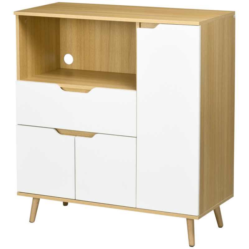 HOMCOM Mikrowellenschrank, Küchenbuffet mit Schränken Schublade verstellbarem Regal, Mikrowellen-Küchenaufbewahrung für Esszimmer, Wohnzimmer, 90 x 40 x 98,5 cm Natur und Weiß Aosom – Bild 1 von 2