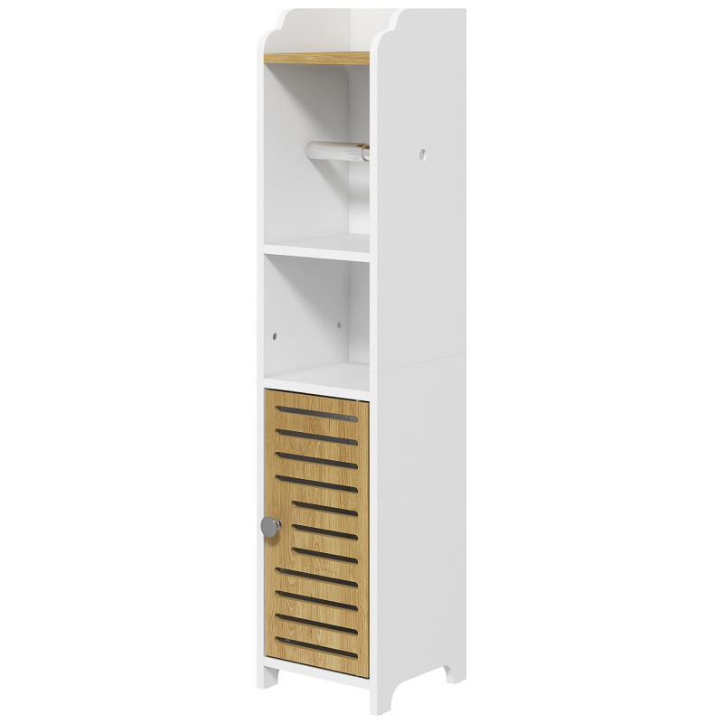 kleankin Badezimmerregal aus Spanplatte, Allzweckschrank mit Toilettenpapierablage, offenen Regalen und unterem Schrank, 18x20x90 cm, Weiß Aosom – Bild 1 von 2