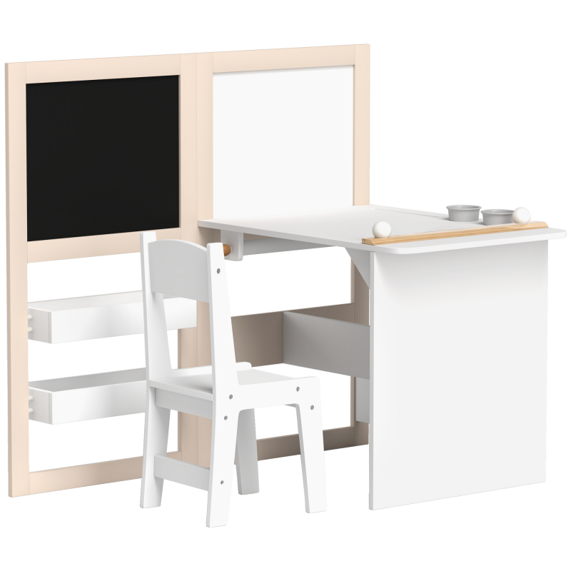 AIYAPLAY Kinder-Tisch mit Stuhl, Kinder-Tisch und Stuhl 3-in-1 mit klappbarer Staffelei, Tisch für Aktivitäten und Spiele mit Stuhl - Aufbewahrungsregale, Papierrolle - 3 bis 8 Jahre, Weiß Aosom – Bild 1 von 2