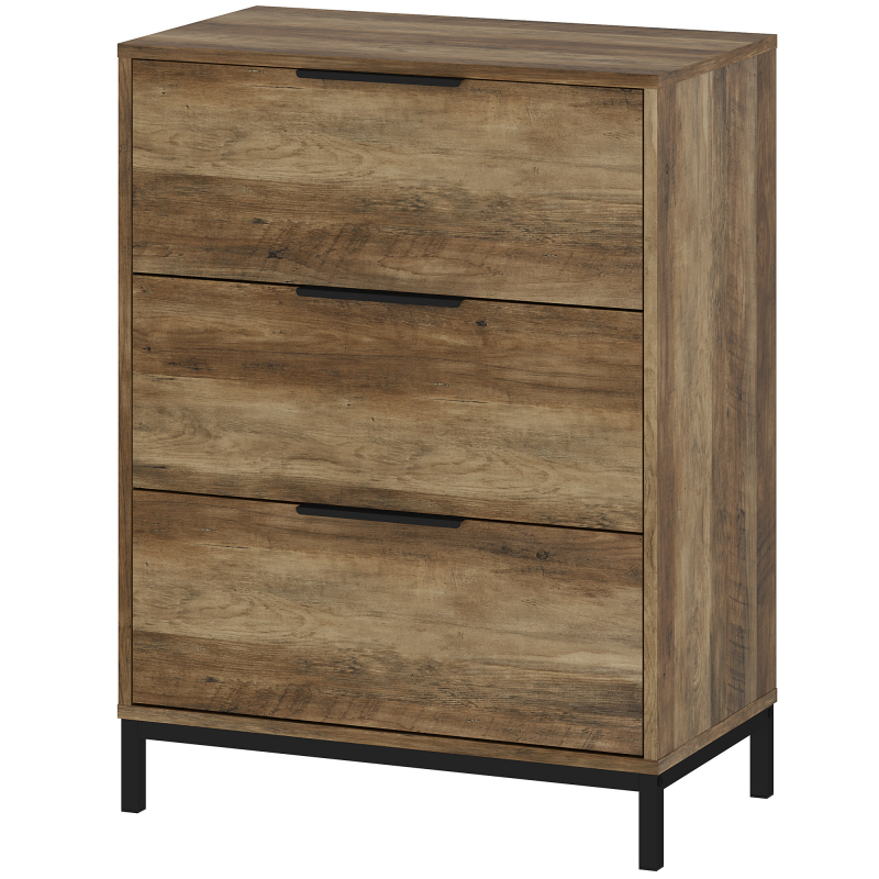 HOMCOM Schubladenkommode mit 3 Schubladen Antikippsystem und Schwarzen Griffen, Kommode aus Spanplatte und Metall, 62x35x82 cm, Dunkelbraun Aosom – Bild 1 von 2