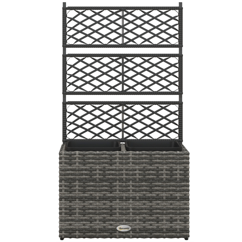 Outsunny Hochbeet mit Rankgitter für Rankpflanzen, erhöhtes Hochbeet mit 2 Innenkübeln, Stahlrahmen und PE-Rattan, 57x30x107cm, Grau Aosom – Bild 1 von 2