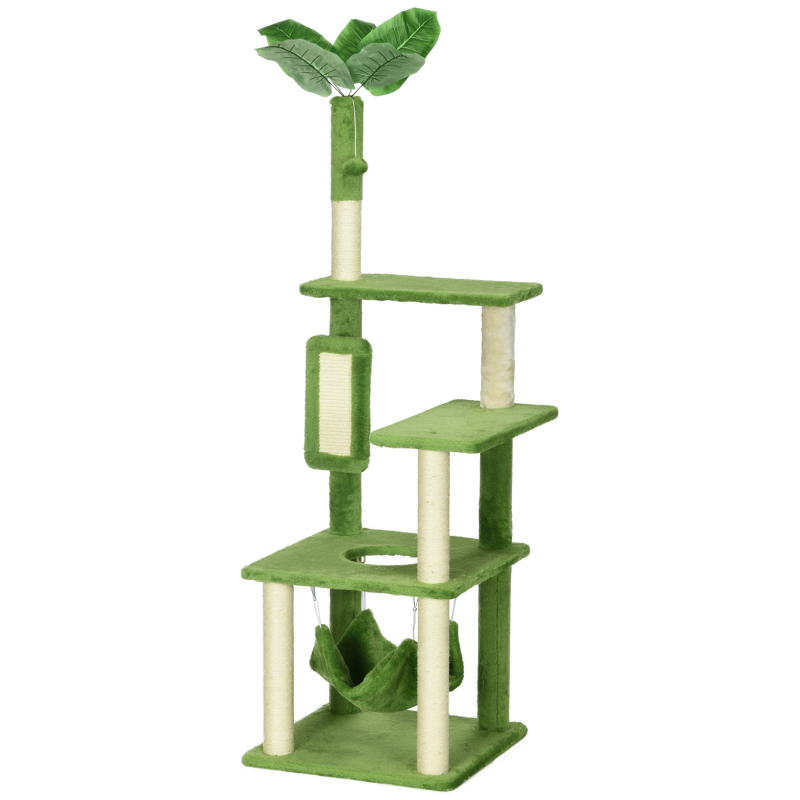 PawHut Kratzbaum für Katzen, 142 cm, Katzenturm mit Hängematte, Ball, Sisal Kratzstamm und Kippschutz, Grün Aosom – Bild 1 von 2