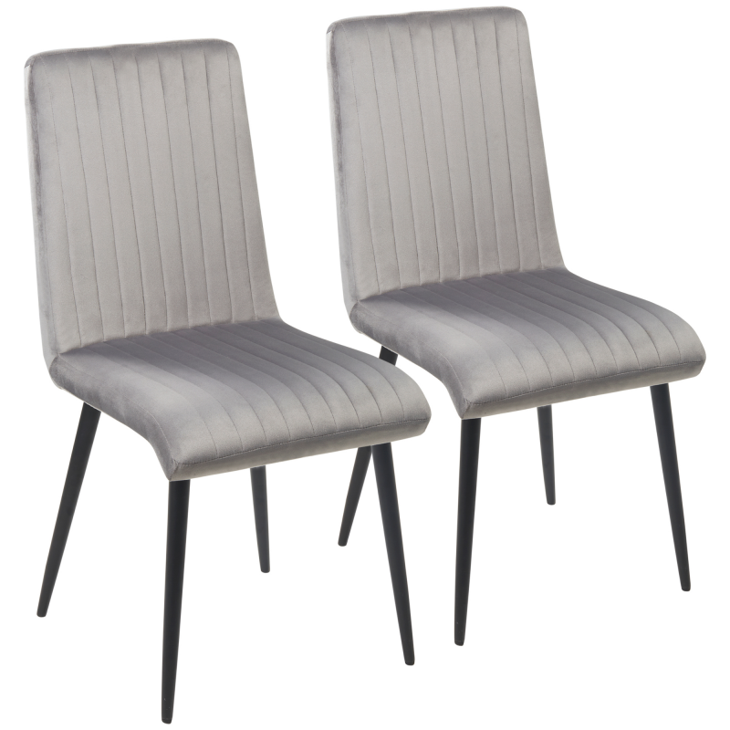 HOMCOM 2 Stück Set Gepolsterte Esszimmerstühle aus Samteffekt, Küchenstühle mit Stahlbeinen und Platzsparendem Design, 43x58x90 cm, Grau und Schwarz Aosom – Bild 1 von 2