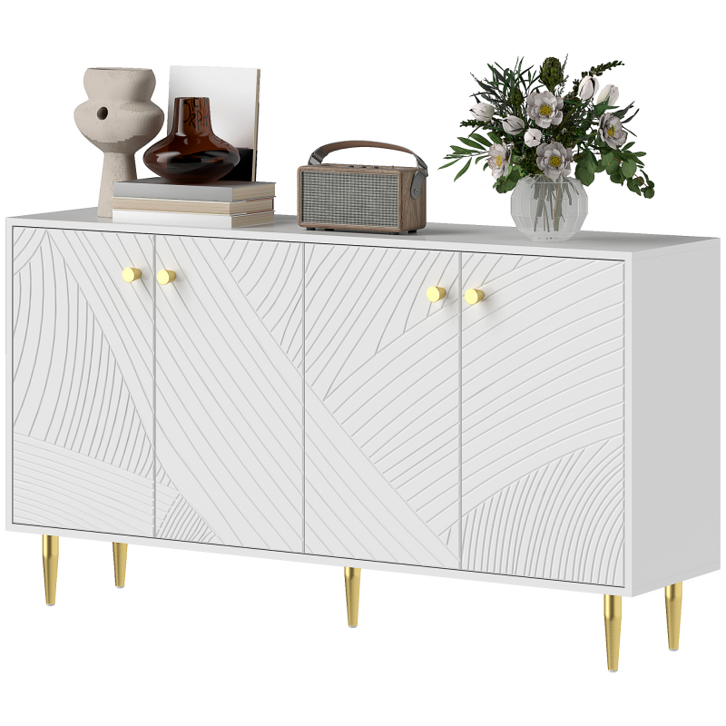 HOMCOM Buffet Wohnzimmer Aufbewahrungsschrank mit verstellbaren Regalen, Türenschränken, moderner Buffet für Wohnzimmer, Küche, Esszimmer, 140 x 35 x 77,5 cm, Weiß Aosom – Bild 1 von 2