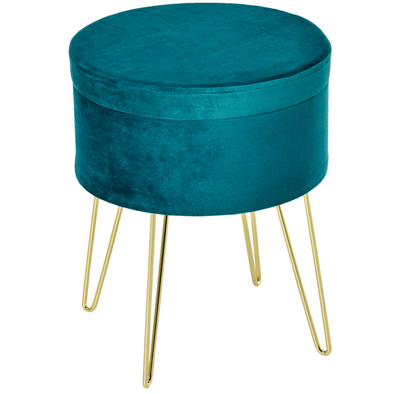 HOMCOM Pouf-Container 2-in-1 mit Hocker- und Tischfunktion, in Holz und Grünem Stoff, Metall mit Goldfinish, 36x36x45cm Aosom – Bild 1 von 2