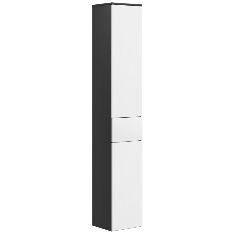kleankin Badezimmerschrank mit 2 Schränken und Schublade, Hoher Badezimmerschrank, Platzsparender Badezimmerschrank mit 2 Türen, Verstellbare Regale aus Holz, 30x28x180 cm, Schwarz Aosom – Bild 1 von 2