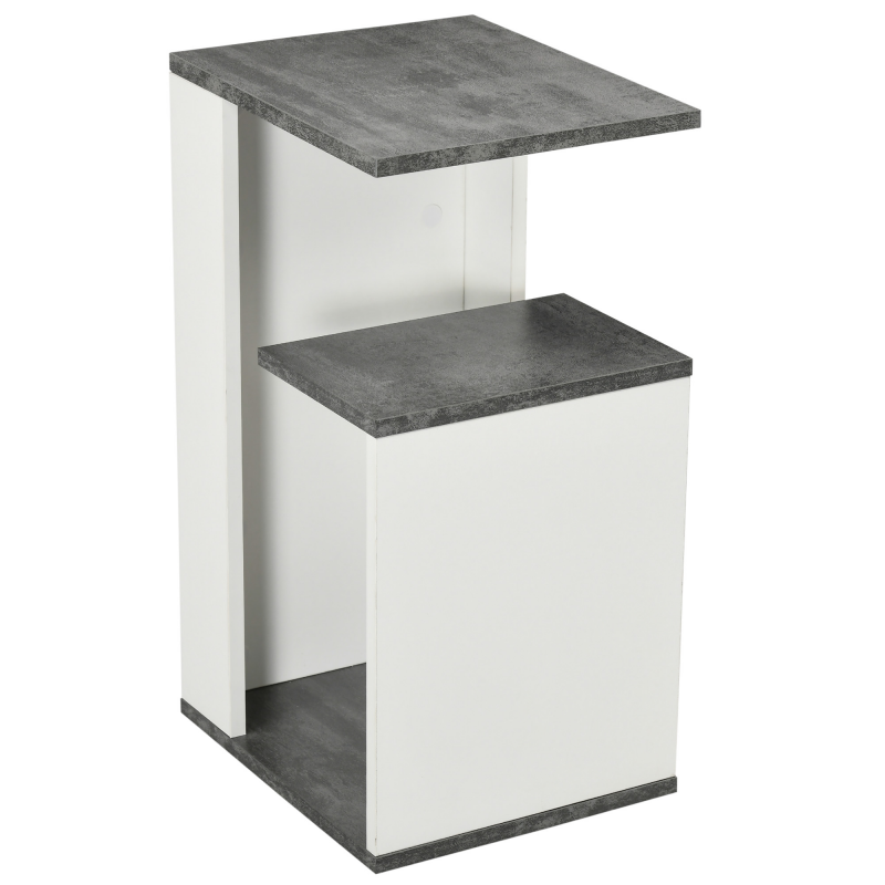 HOMCOM Nachttisch mit offenem Regal aus Spanplatte, modernes Design, unregelmäßig, 35x29,5x60cm, Grau und Weiß Aosom – Bild 1 von 2