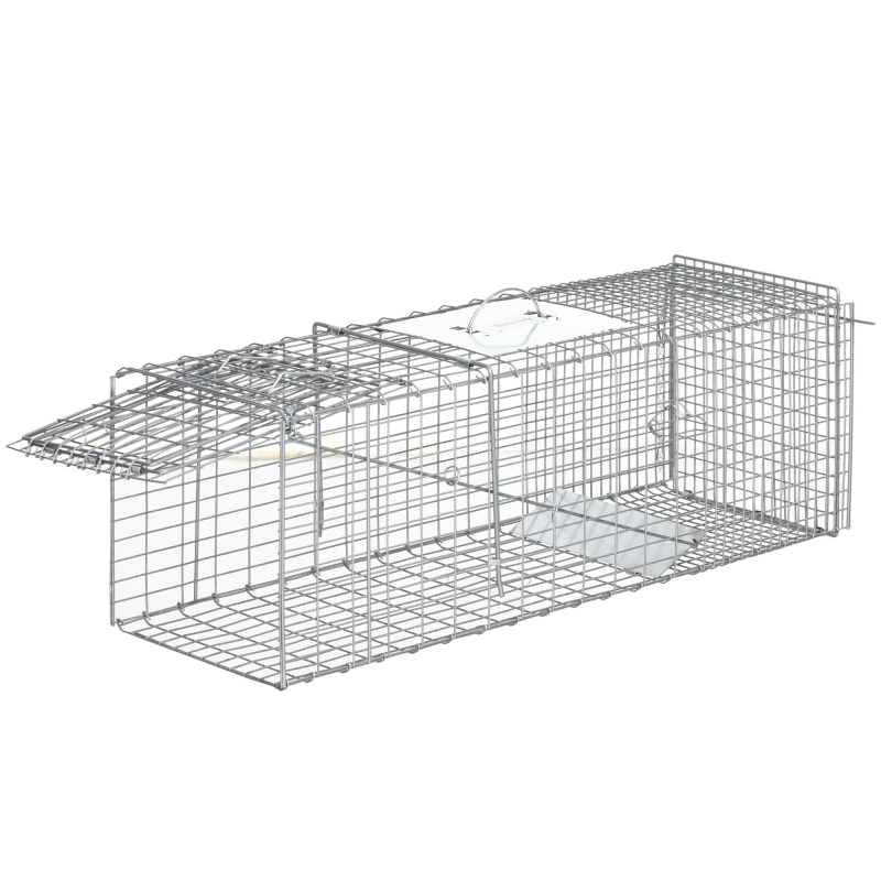 Outsunny Käfigfalle für Ratten, Mäuse und Nutrias, klappbar aus Stahl, 93x31x34,5 cm, Silber Aosom – Bild 1 von 2