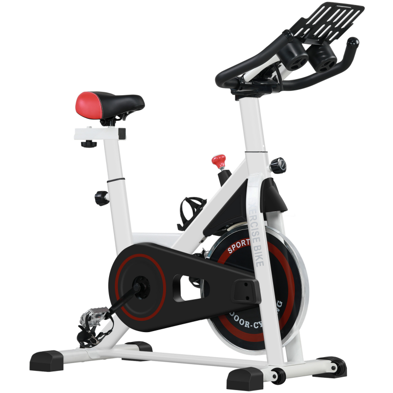 HOMCOM Heimtrainer Fahrrad Indoor Fitnessbike mit LCD-Display, verstellbarem Sitz, Rollen & Becherhalter, Stahl, weiß Aosom.de – Bild 1 von 2