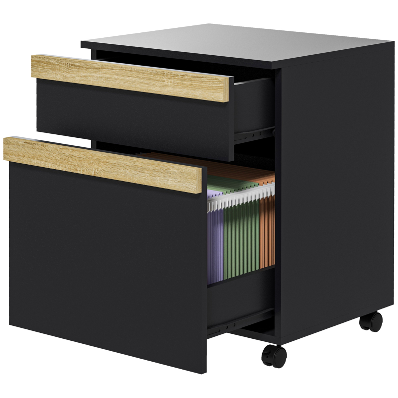 Vinsetto Rollcontainer Büromöbel auf Rollen mit 2 Schubladen Ablagefach für Aktenordner 48 x 40 x 59,5 cm Schwarz Aosom – Bild 1 von 2