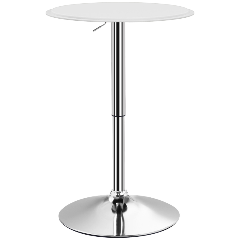 HOMCOM Runder Bartisch mit Höhenverstellung 67-93 cm Hoch Bartisch mit 360° drehbarer Ø63 cm Tischplatte mit rundem verchromtem Metallfuß für Bistro Küche Esszimmer Weiß Aosom – Bild 1 von 2