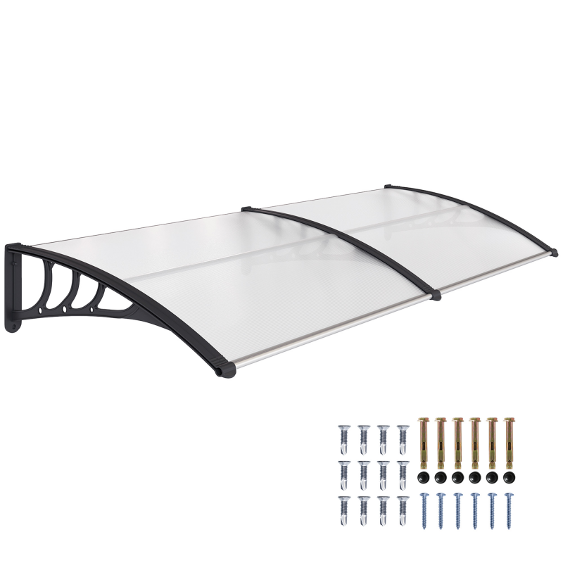 Outsunny Pultvordach Vordach für Haustür 75x195x23 cm Überdachung aus 5mm Polycarbonat, Sonnenschutz & Regenschutz für draußen, Aluminium transparent Aosom.de – Bild 1 von 2