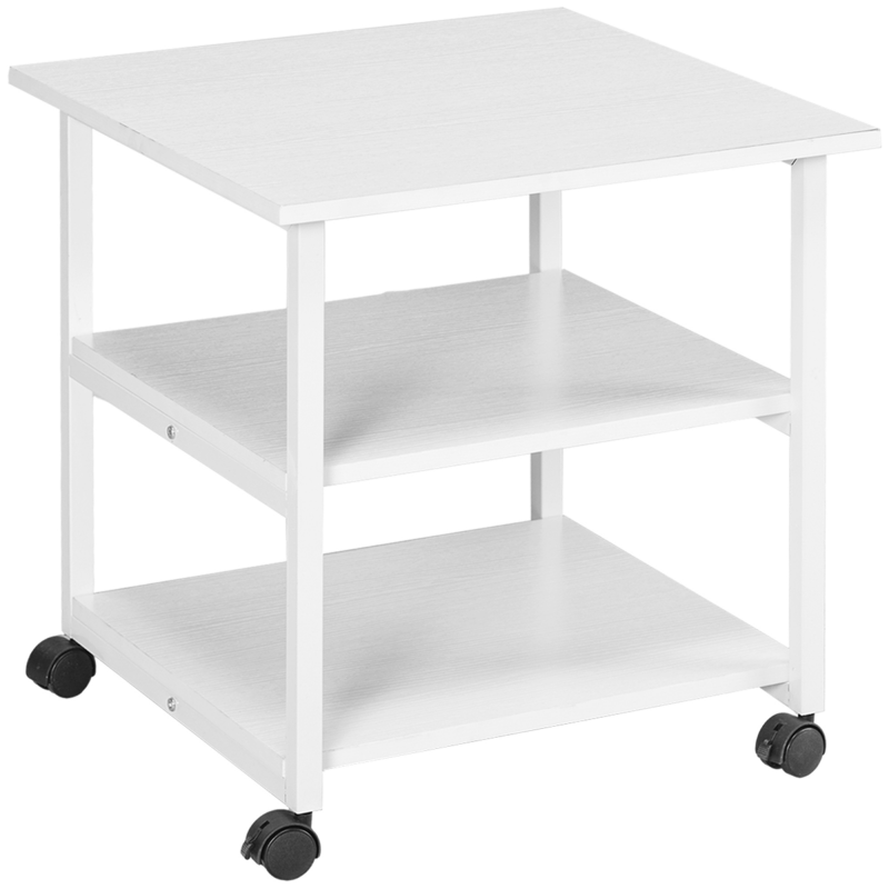 HOMCOM Druckertisch mit Rolle, Druckerständer mit 3-Ebene, Druckerhalter, Druckerwagen bis 18 kg belastbar, für Büro, Arbeitszimmer, Stahl, 50 x 50 x 52,5 cm Aosom – Bild 1 von 2