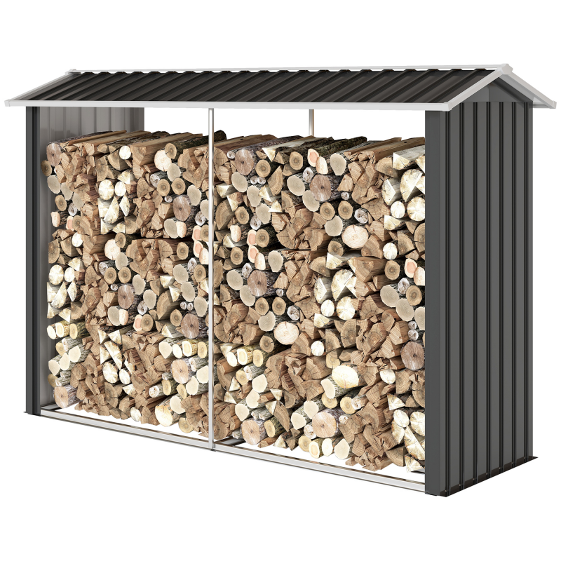 Outsunny Holzschuppen mit angehobener Basis und geneigtem Dach, feuerverzinkter Outdoor-Holzschuppen aus Stahl für Brennholz, 240x 86x160cm, Schwarz Aosom – Bild 1 von 2