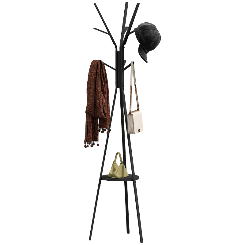 HOMCOM Garderobenständer Standgarderobe Kleiderständer 180 cm schwarz Metall, stilvolle Flurgarderobe für Ordnung und Eleganz Aosom.de – Bild 1 von 2
