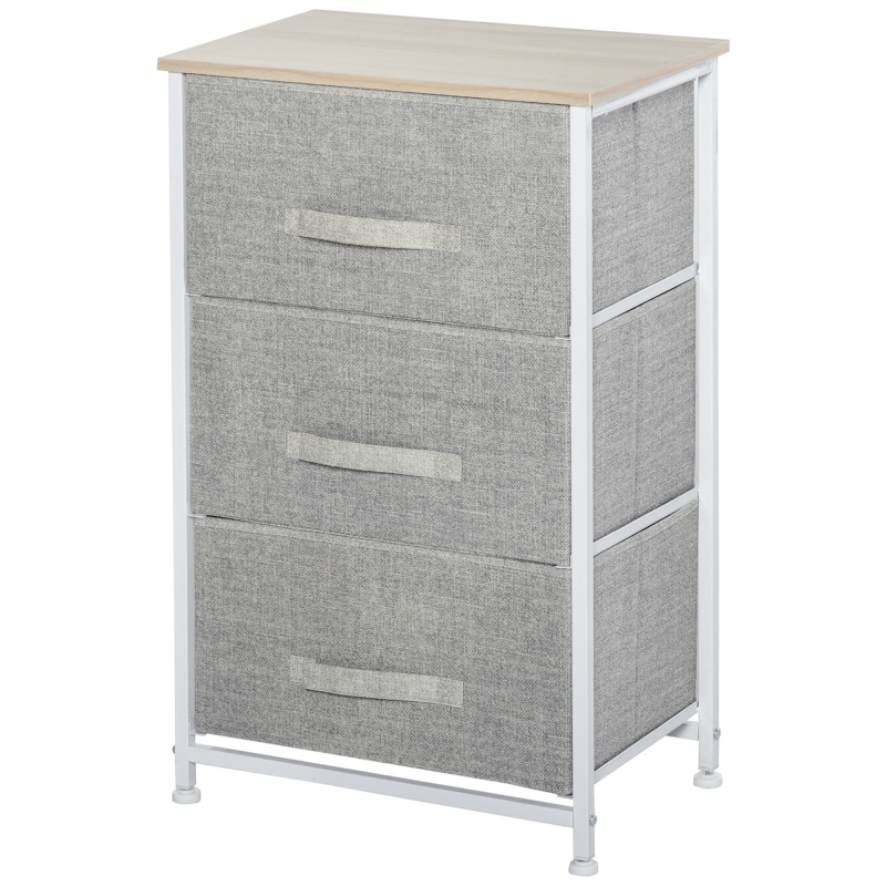 HOMCOM Kommode mit 3 Schubladen aus Stoff, Schubladenkommode, modernes Aufbewahrungsmöbel, Stahlrahmen und verstellbare Pads, Kommode für Schlafzimmer, Wohnzimmer, Eingangsbereich, 45 x 30 x 71 cm, Grau Aosom – Bild 1 von 2