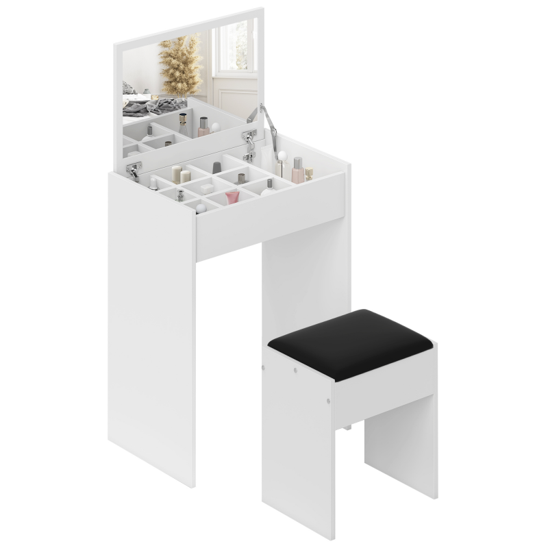 HOMCOM Schminktisch Kosmetiktisch mit Hocker und Klappspiegel, Frisiertisch in Weiß 60x40x79cm, ideal für Schlafzimmer & Make-up Aosom.de – Bild 1 von 2