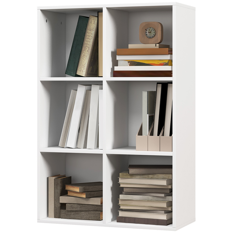 HOMCOM Würfelregal mit 6 Fächern, Platzsparendes Regal aus Holz, Raumteiler für Wohnzimmer, Schlafzimmer und Büro, 65,5x30x97,5 cm, Weiß Aosom – Bild 1 von 2