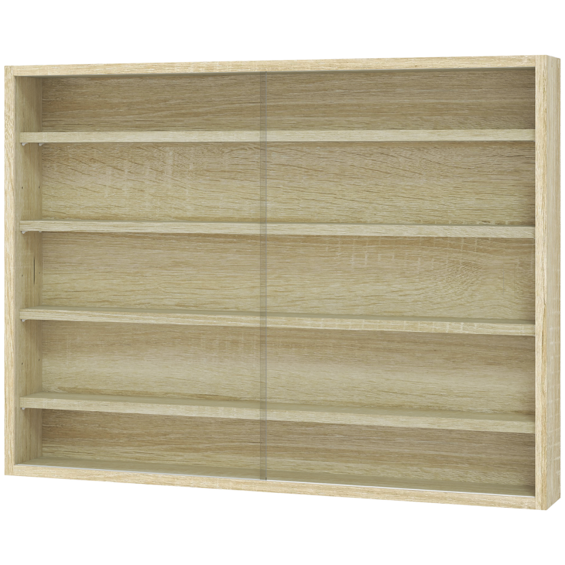 HOMCOM Wandvitrine mit 5 verstellbaren Regalen, Glas- und Spanplattenkonstruktion, 80x9.5x60 cm, Holzfarbe Aosom – Bild 1 von 2