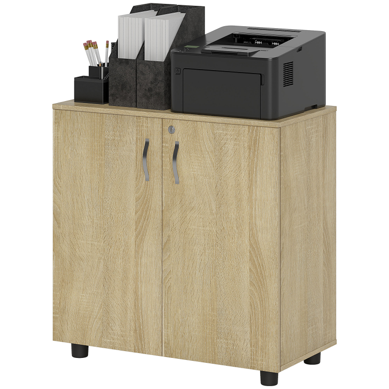 Vinsetto Dokumentenschrank mit Schloss, Büroschrank mit 2 Türen und 2 Regalen, Niedriger Aktenschrank mit Griff aus Aluminiumlegierung, für Zuhause Büro Garage, 80x40x80 cm, Eiche Aosom – Bild 1 von 2