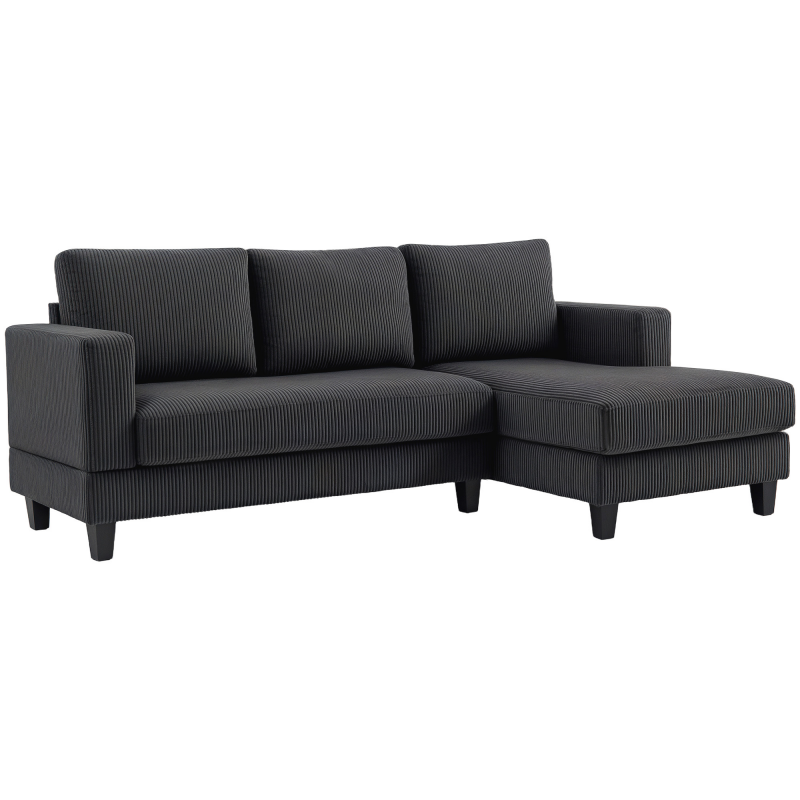 HOMCOM Ecksofa Couch mit Chaiselongue 3 Sitzer Sofa L Form Gepolsterte Eckcouch mit Cord-Optik, Hochdichtem Schaumstoff, bis 400 kg, für Wohnzimmer, Schlafzimmer, 214 x 134 x 87 cm Dunkelgrau Aosom – Bild 1 von 2
