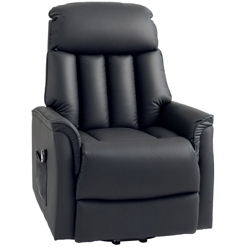 HOMCOM Relaxsessel Elektrisch Fernsehsessel mit Aufstehhilfe, Liegefunktion, Massagesessel mit Fußteil, Seitentasche, Fernbedienung, für Wohnzimmer, bis 150 kg, Kunstleder, Schwarz Aosom – Bild 1 von 2