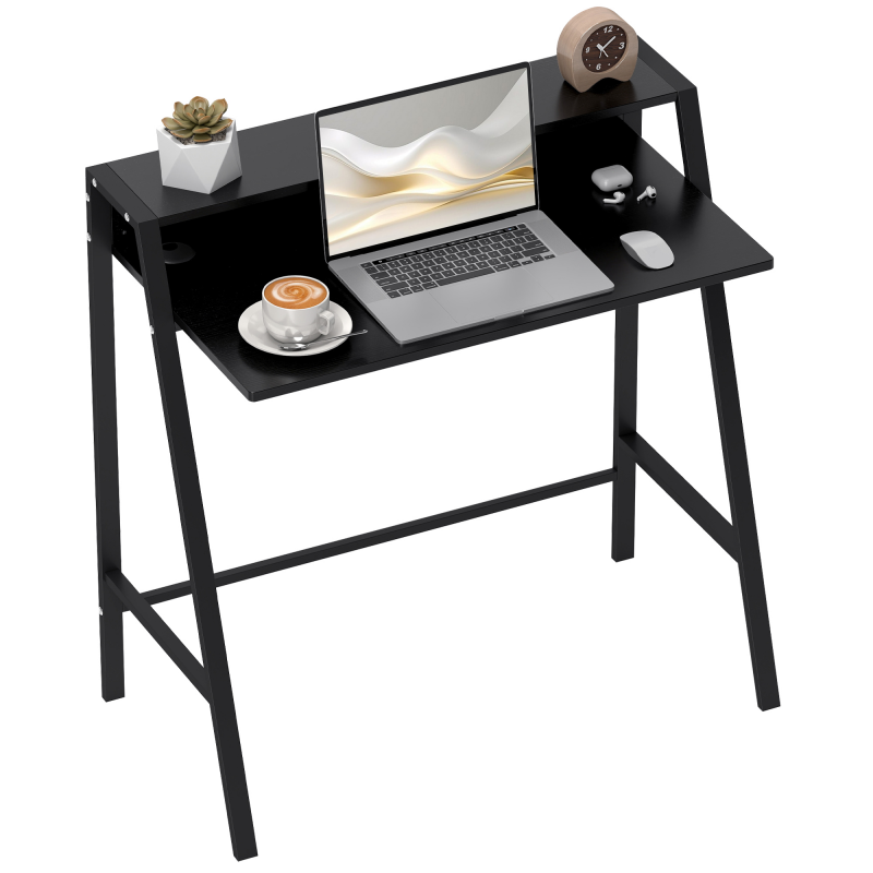 HOMCOM Computertisch stilvoller Schreibtisch mit Ablage und Kabelmanagement, Metall schwarz 84x45x85cm für Home Office und Arbeitszimmer Aosom.de – Bild 1 von 2