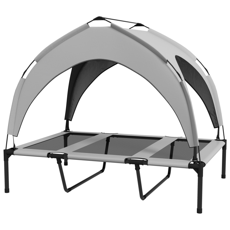 PawHut Erhöhtes Hundebett mit Baldachin, Haustierbett, Outdoor Hundeliege mit Dach, Atmungsaktiv, für große Hunde Hellgrau Oxford 106 x 76 x 94 cm Aosom – Bild 1 von 2