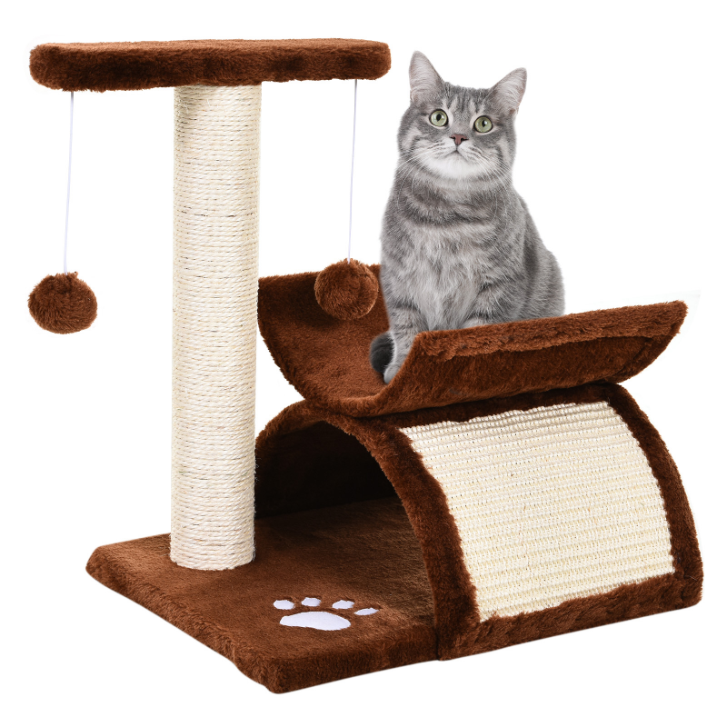 PawHut Kratzbaum, mit Tunnel, Liegefläche, Spielbaum für Katzen, Sisal, Braun, 40x30x43 cm Aosom – Bild 1 von 2