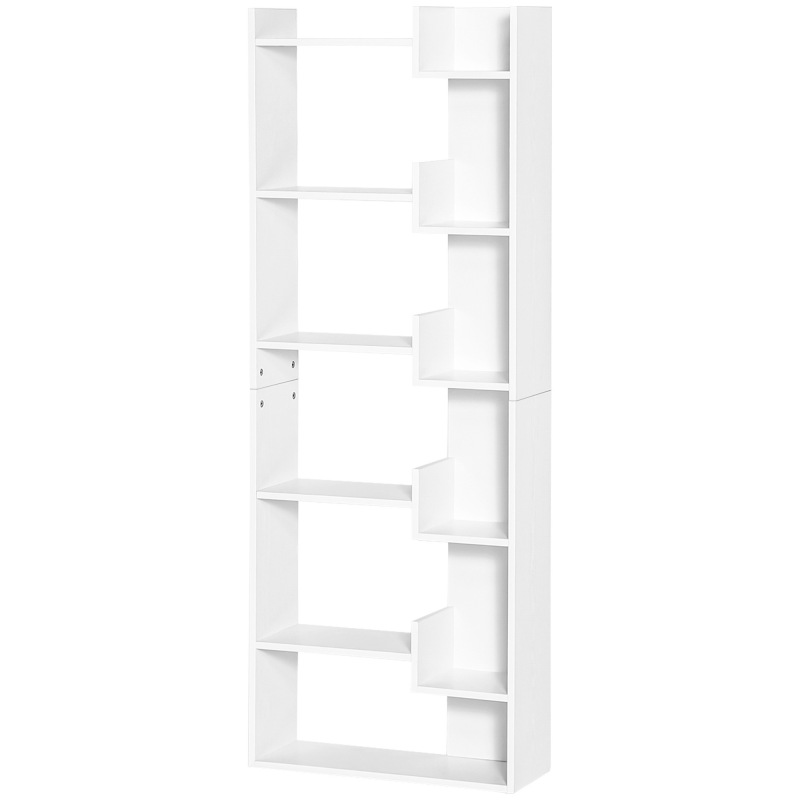 HOMCOM Bücherregal, 6-stufiges Regal, hoch, modernes Bücherregal, unregelmäßiges Design, für Wohnzimmer, Schlafzimmer, Büro, 60 x 21 x 162,5 cm, weiß Aosom – Bild 1 von 2