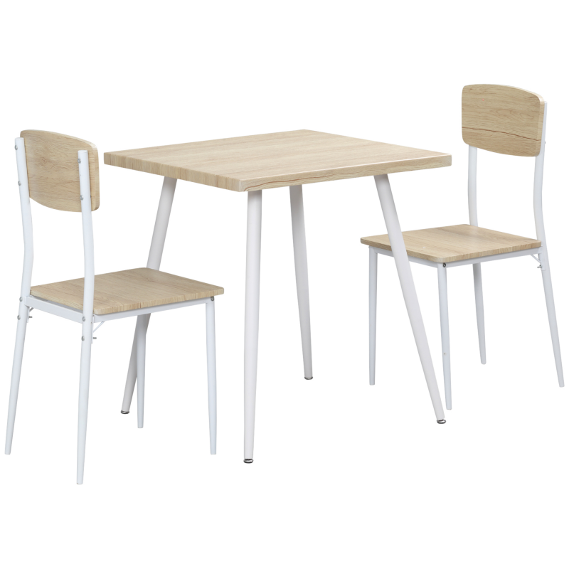 HOMCOM 3-teilige Essgruppe Sitzgruppe Esstisch Set MDF + Metall Naturholzmaserung + Weiß mit 1 Tisch + 2 Stühlen Aosom – Bild 1 von 2