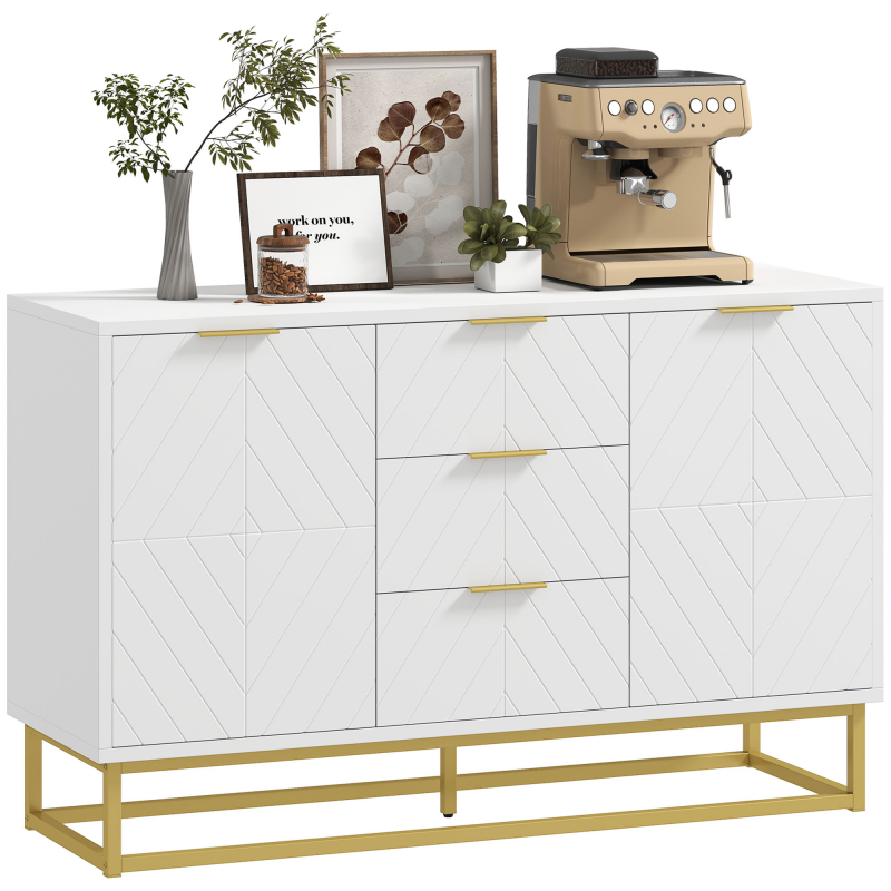 HOMCOM Sideboard Kommode Beistellschrank mit Schränke und Schubladen Goldsockel viel Stauraum Weiß MDF Stahl 120 x 40 x 76 cm Aosom – Bild 1 von 2