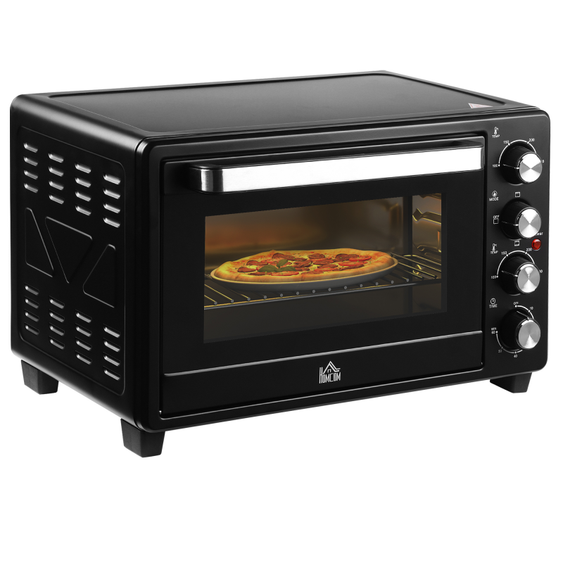 HOMCOM Mini Backofen 32L mit 3 Kochmodi 100°C-230°C, Edelstahl Schwarz, inkl. Grillrost & Backblech, ideal als Pizzaofen mit Timer Aosom.de – Bild 1 von 2