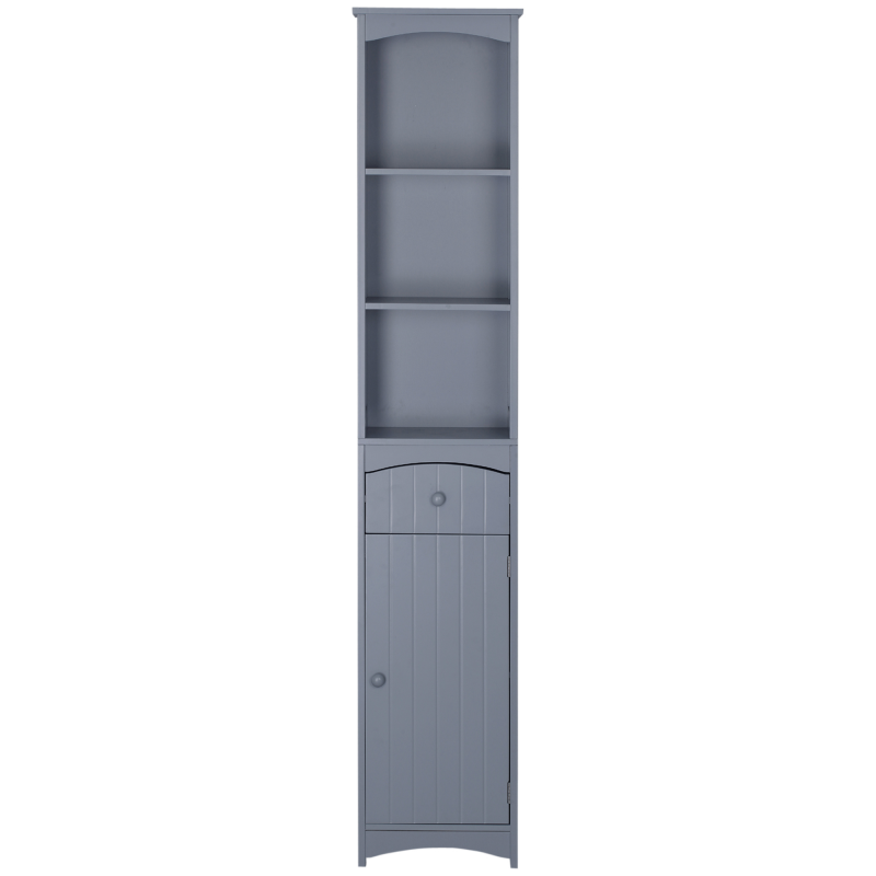 HOMCOM Hochschrank für Badezimmer mit 1 Schublade und 3 offenen Regalen Moderner Stil für Wohnzimmer Badezimmer Küche 34x24x170 cm Grau Aosom – Bild 1 von 2