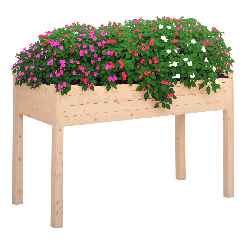 Outsunny Hochbeet 1225x565x760mm Pflanzkasten Blumenkasten Kräuterbeet mit Abflusslöchern Vliesstofftuch aus massivem Holz für Garten & Balkon Aosom.de – Bild 1 von 2