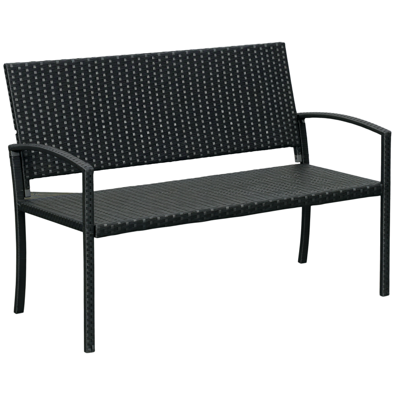 Outsunny Polyrattan Gartenbank 2-Sitzer Parkbank mit Stahlgestell und Geflecht Schwarz B122 x T60 x H87cm für Garten & Terrasse Aosom.de – Bild 1 von 2