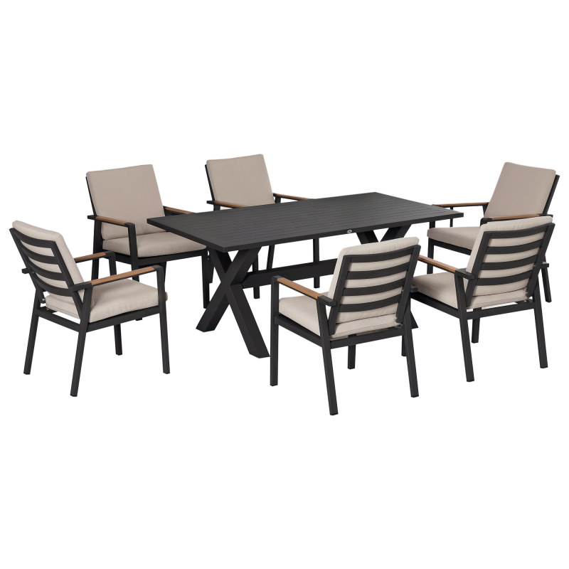 Outsunny Gartenmöbel-Set für 6 Personen, 6 Stühle & 1 Tisch, wetterbeständig, 175x92,5x73 cm, Schwarz Grau für Terrasse & Balkon Aosom.de – Bild 1 von 2