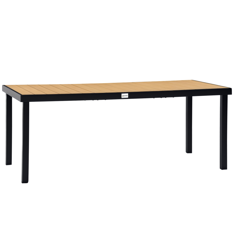 Outsunny Gartentisch für 8 Personen Esstisch Aluminiumtisch 190 x 90 x 74 cm, pflegeleicht, Kunststoff, Natur & Schwarz, Gartenmöbel & Loungemöbel Aosom.de – Bild 1 von 2