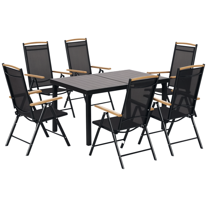 Outsunny Sitzgruppe klappbar 6 Personen Gartenmöbel Set 1 Tisch+6 Stühle Sitzgarnitur Aluminium Mesh Schwarz Aosom – Bild 1 von 2