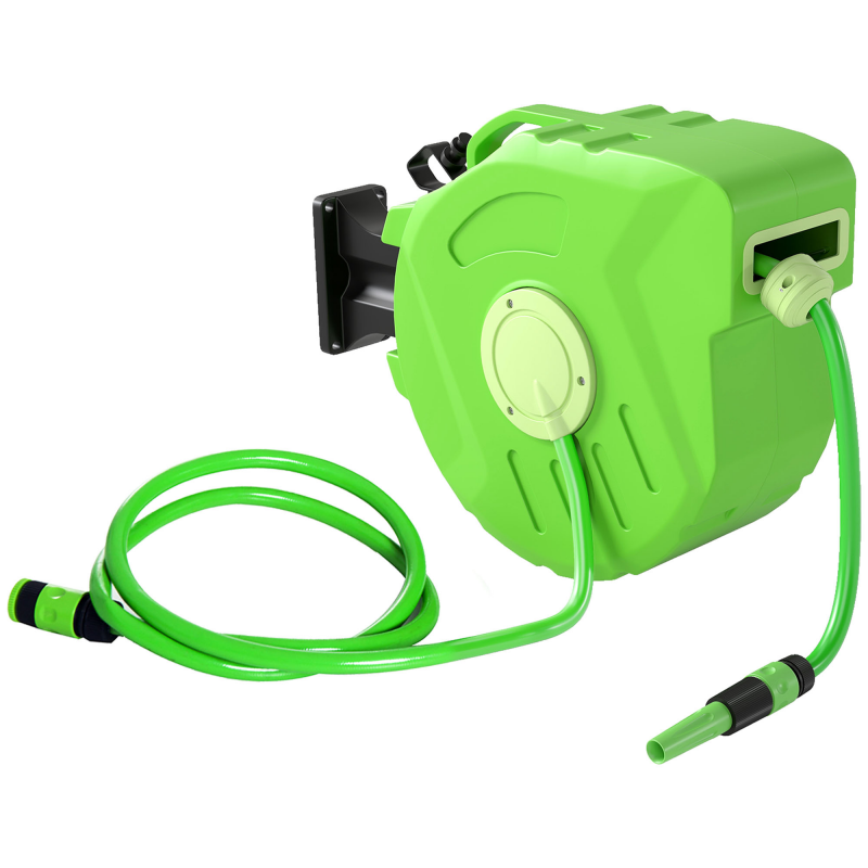 Outsunny Schlauchtrommel 15m Automatik Schlauchaufroller schwenkbar ideal für Druckluft & Gartenarbeit in Grün Aosom.de – Bild 1 von 2