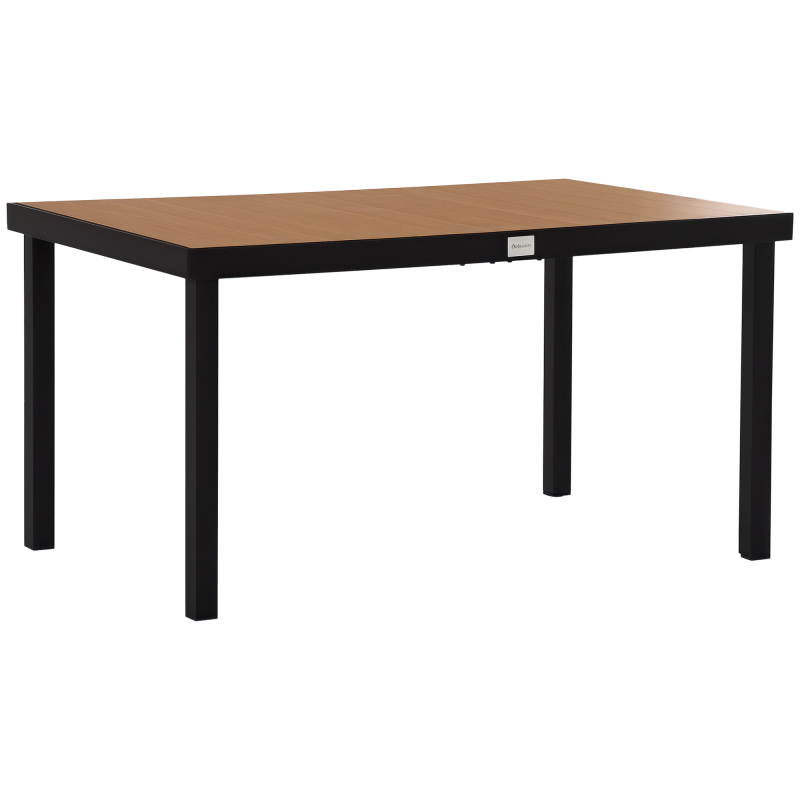 Outsunny Gartentisch 6 Personen Esstisch 140x90x74cm, pflegeleichter Aluminiumtisch in Natur und Schwarz, Gartenmöbel aus Kunststoff Aosom.de – Bild 1 von 2