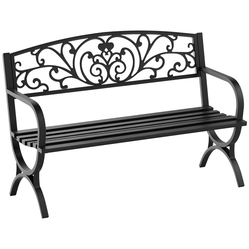 Outsunny Gartenbank Metall Sitzbank 2-Sitzer Schwarz 127x60x85 cm für Garten Terrasse Balkon Aosom.de – Bild 1 von 2